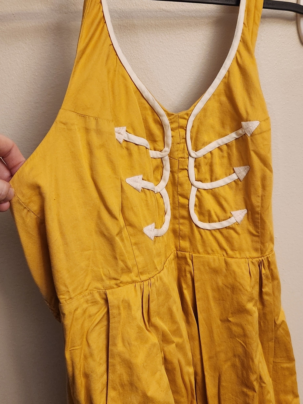 Floreat Mustard Yellow Sleeveless Halter Dress with White Trim